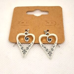 NEW Silver Tone Heart Earrings Scroll Design Pierced Boho Gypsy Fashion Jewelry